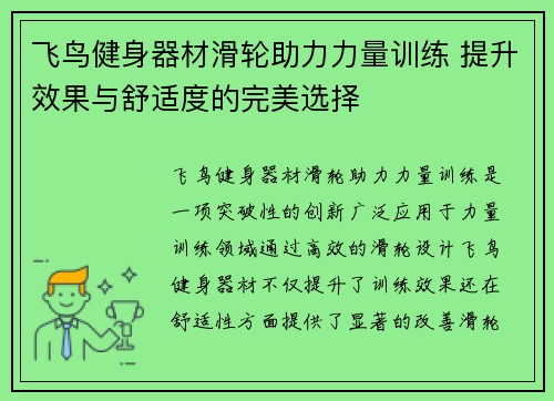 飞鸟健身器材滑轮助力力量训练 提升效果与舒适度的完美选择